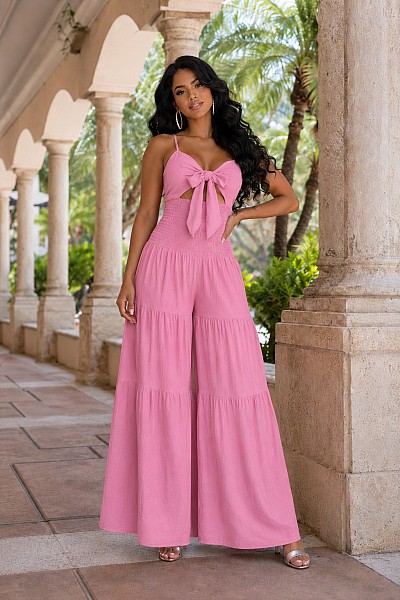 WIDE LEG JUMPSUIT FRONT TIE UP